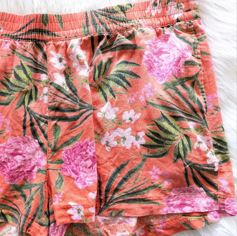 Old Navy Coral Orange Pink And Green Tropical Print Linen Shorts Size 2X - Picture 4 of 8